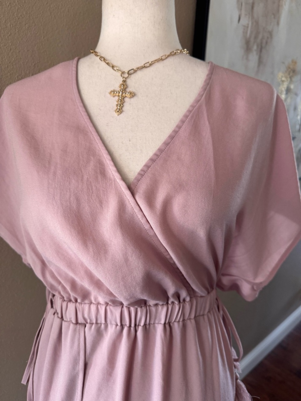 CHARME U Women's Blush V-Neck Maxi Dress NWOT - Picture 6 of 8